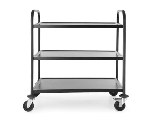 HENDI Servierwagen, für Geschirr, Küchenwagen, mit 4 Lenkrollen-2 Davon gebremst, 3 Regalböden, Max. Traglast pro Boden 50kg, 905x585x(H) 945mm, Blech 830x510mm, Edelstahl, Mattschwarz