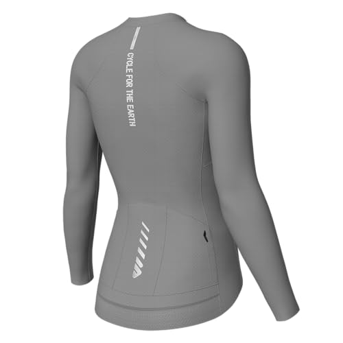 Wulibike Radtrikot Damen Langarm,Fahrradtrikot Atmungsaktiv Rennrad Trikot Hochelastisch Fahrrad Kleidung 4 Taschen 1-Grau S