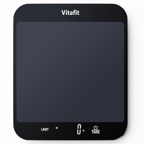 Vitafit 15kg Digitale Küchenwaage, Multifunktions-Lebensmittelwaage, Digitalwaage mit LED-Display, Gehärtetes Glas Gewicht Gramm 1 g Richtigkeit,Schwarz