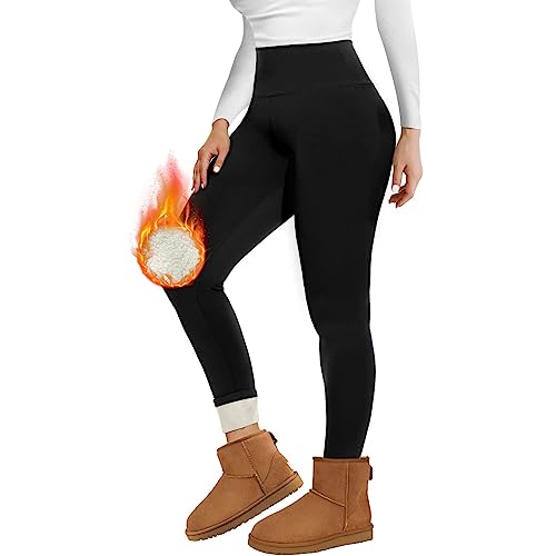 Missluck Thermo Leggings Damen Gefüttert Thermoleggings Verdickte Plüsch Thermohose Fleece Leggins Warme im Winter,Schwarz,M