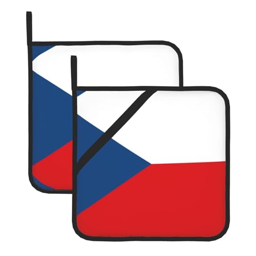 20,3 x 20,3 cm waschbares Topflappen-Set, Flagge der Tschechischen Republik, hitzebeständig, Topflappen, 2er-Set, Kochofen, Grillmatte, Zubehör
