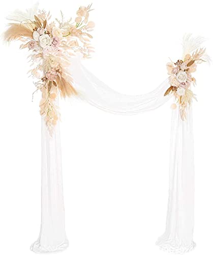 Fashionapple Hochzeitsbogen-Blumen-Set (3Er-Pack), Künstliche Blumen Mit Chiffon-Hochzeitsbogen-Vorhängen, Arbor-Blumenarrangement Für Die Hochzeitszeremonie,Beige