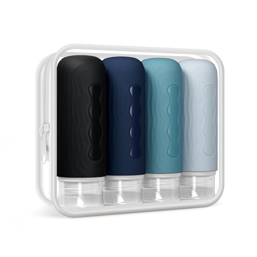 Yinke 90ml Silikon Reiseflaschen Set, 4 Stück Auslaufsicher Container, Reiseflaschen zum Befüllen, Travel essentials, Nachfüllbare Travel bottles für Shampoo Creme Spülung, BPA-frei und TSA-geprüft