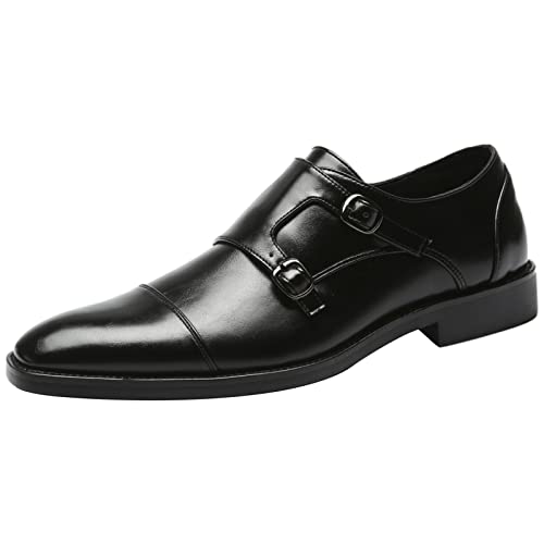 ANUFER Gentleman Schlau Zehenkappe Formell Doppelschnalle Mönch-Kleid-Schuhe Schwarz SN070533 EU43