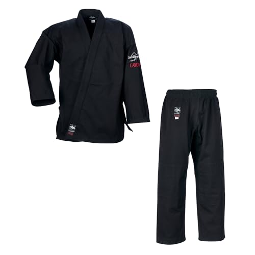 Ju-Sports Ju-Jutsu Anzug Cayon Black 180 I Moderner Jujutsu Anzug Kinder & Erwachsene I Kampfanzug fürs Training I Doppelt verstärkter Brust- & Schulterbereich I 100% Baumwolle