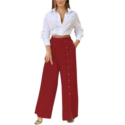 Trainingshose für Damen, Jeans, Reise, leicht, Baumwolle, elegant, Leder, Sommertuch, Anzughose, Klasse High, rot, XL