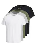 JACK & JONES Herren Kurzarm 5 Pack T-Shirt - Eclipse/Weiß/Schwarz/Grau/Dusty - L