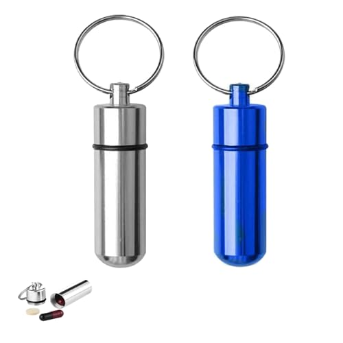 2 Stück Schnupftabak Dosierer,Tragbar Pillendose Schlüsselanhänger Schnupftabakdose,Höhe 48MM Aluminium Pillenbox,für Outdoor-Camping,Kann für Hunde getragen und Adressetiketten angebracht werden.