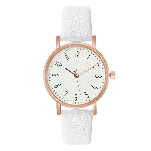 OFFCUP Damenuhr, Damen Analog Quarz Uhr mit Leder Armband, Uhren Damen Einfache Business Klassische Armbanduhr Lässig Quarzuhr Kleideruhr, 3 Zeiger -Weiß