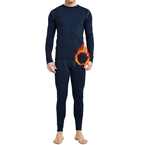 Arcweg Thermounterwäsche Herren Funktionsunterwäsche Thermo Winter Skiunterwäsche Elastisch Atmungsaktiv Thermowäsche Set Sport Unterwäsche Lang Thermounterhemd Base Layer Set Blau M(EU)
