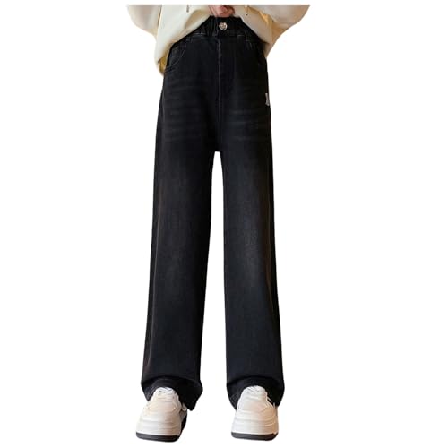 Generisch Jeans Mädchen Mädchen Weite Jeans Kinder Baggy Jeans Ripped Wide Leg Denim Hosen Lässige Elastischer Hohe Taille Weites Bein Jeans Streetwear Hose Cargohose mit Taschen