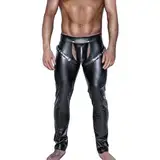 Moinha Herren Wetlook Skinny Hose Lack Leder Leggings Erotisch Offener Elastisch Lederhose Sexy Männer Unterwäsche Pants Strumpfhosen Lange Party Clubwear Fetisch BDSM Bondage Hose Ouvert-Dessous-XL