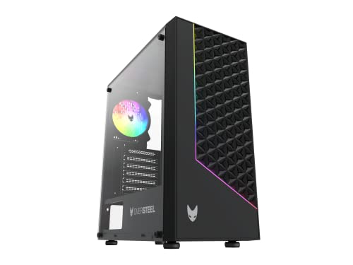 Oversteel - Iridium Gaming PC Gehäuse Kompatibel mit ATX, Micro ATX und ITX Boards, 120mm A-RGB Lüfter, Mesh Front, 2 Staubfilter, gehärtetes Seitenglas, USB 3.0, Schwarz