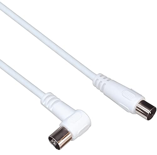 PremiumCord TV Koaxial Antennen Kabel 3m, 75 Ohm, IEC Stecker auf Buchse 90°, Abgeschirmt - für DVB-C, DVB-T/T2, 4K UHD 2160p, FULL HD 1080p 3D, Farbe weiß, 90° abgewinkelt, 3 m
