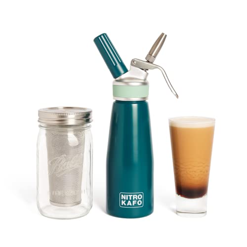 Nitro KAFO 0,5L Cold Brew Coffee Maker Mason Jar Kaffeemaschine und Nitro Kaffeemaschine für Nitro Coffee – Edelstahlfilter, langlebiges Glas, recycelbare Aluminiumflasche mit Edelstahlteilen