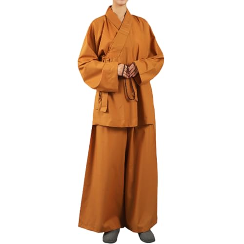 Enigmaire Buddhistische Kleidung,Mönch Meditationsanzug,Traditionelle chinesische Robe aus Leinen für Mönche,Shaolin Tempel Mönch Kleidung Kung Fu m Anzug,für Sitzen,Sutra,Meditation,Üben