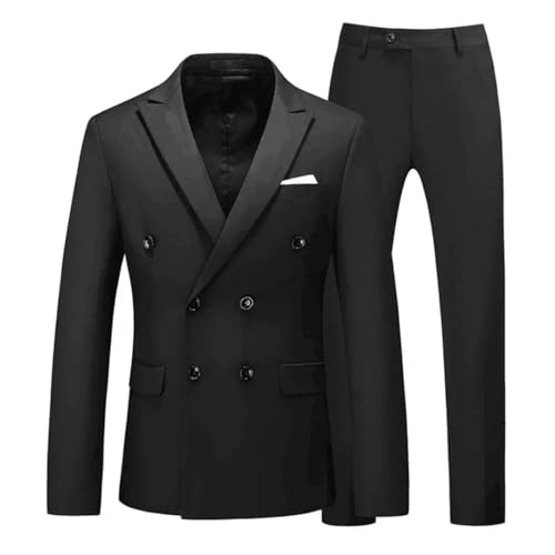 (Jacke + Weste + Hose) Business Slim Fit Zweireihig Herren formelle Hochzeit Casual Bühne Smoking, Schwarze Jackenhose 1, XXXL