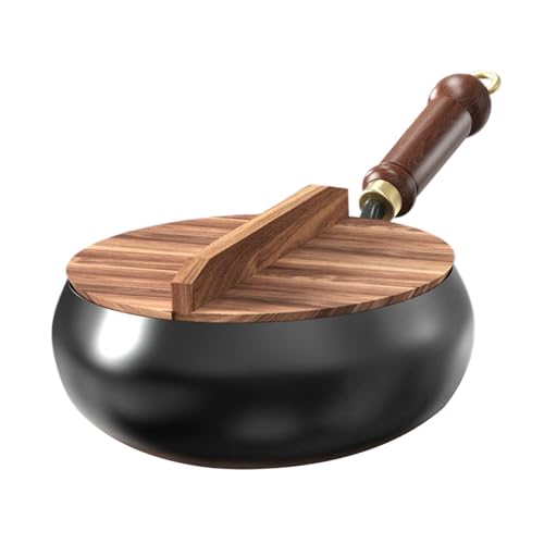 Iron Wok zum Kochen – Gusseisen-Woks, tiefe Pfanne nicht gekocht, handgefertigt mit Anti-Erhitzungsgriff, Durchmesser Durchmesser aus gebratenem Metall, professionelle Wok-Pfanne, aus Eisen