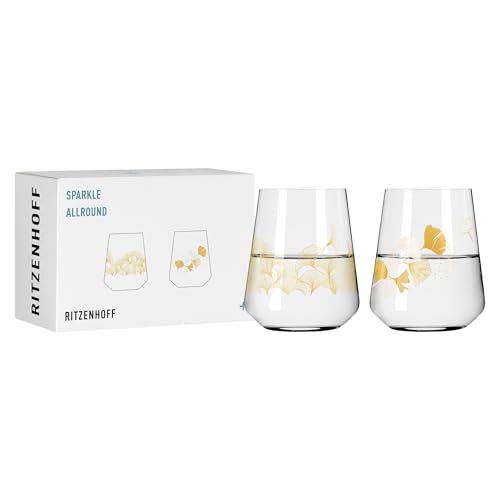 RITZENHOFF 3981003 Universalglas 2er-Set 500 ml - Sparkle Allround - Softdrink-Glas mit Ginko-Motiv - Made in Germany