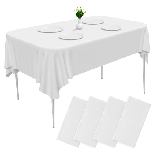 Cieex Einweg Tischdecken Weiß, 4 Stück wasserdichte Geburtstag Tischdecken, Rechteckig Weisse Tischdecke für Party, Hochzeit, Grillen, Kindergeburtstag, Weihnachten - 137 x 274 cm