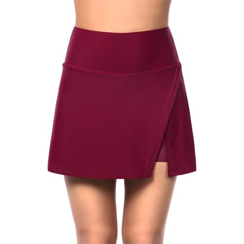 Radhose Damen Gepolstert Fahrradrock 2-in-1 Gel 5D Fahrrad Hosenrock, Radrock Frauen Radlerhose mit Innenhose für Radfahren Tennis Laufen(Size:XL,Color:Rot)