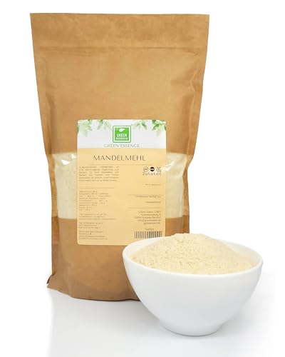 Mandelmehl 3kg (3x1kg) von der Grünen Essenz perfekte Ergänzung für Backwaren - naturbelassen - aus blanchierten Mandeln - low carb - keto mehl von gemahlenen Mandeln ohne Schale (3 Kg)