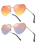 Kiiwah 2 Paare Sonnenbrillen Damen Herz Geformt Sonnenbrille Metallrahmen Retro Sonnenbrille Hippie Brille Party Kostümzubehör für Herren Und Mädchen