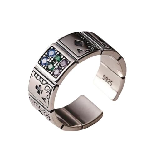 Diamant-besetzter Ring im Vintage-Stil mit verstellbarer geometrischer Form und bunter Diamantöffnung für Damen-Accessoires, Edelstahl, Kein Edelstein