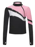 Fldy Mädchen Kinder Eiskunstlauf Jacke Mit Strasssteinen Sim Fit Sport Training Jacke Laufen Yoga Fitness Top Mit Daumenloch Rosa 146-152