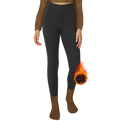 DDOBB Thermo Leggings Damen Gefüttert High Waist Thermoleggins Lang Mit Innenfleece Warm Teddy Sportleggins Strumpfhosen Thermohose Laufhose Winterkeid(A-Schwarz, (DE34-40)=S-M)