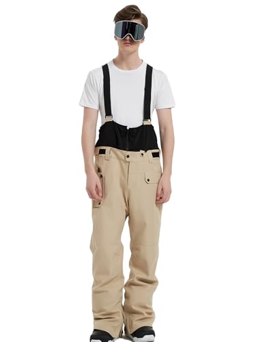 HOUZONIY Herren Skihose Wasserdicht Schneehose Softshellhose Winter Warm Gefüttert Snowboardhose Overall mit VAbnehmbar Träger