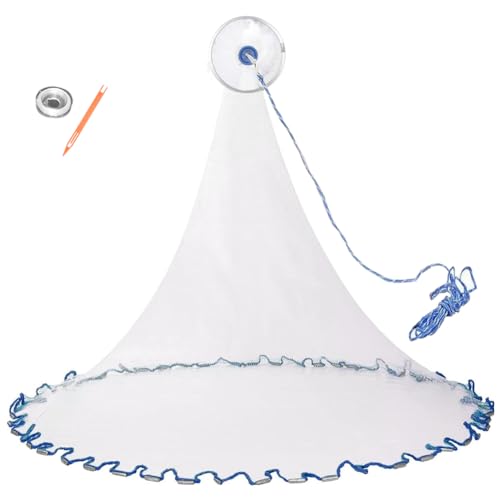 SANON Wurfnetz Zum Fischen, Fischernetz, Hand Überwurf Angelnetz aus Nylon Tragbares Wurfnetz Fisch Monofilament Handwurf Angeln Mesh mit Handseil, Φ2.4m/ 95inch, 0.5 Finger Netz