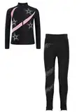 Fldy Mädchen Eiskunstlauf Anzug Glitzer Strass Jacke Und Leggings Mit Colorblock Kinder Eislaufen Tanzanzug Sport Kleidung Set Sweatsuit Rosa 158-164