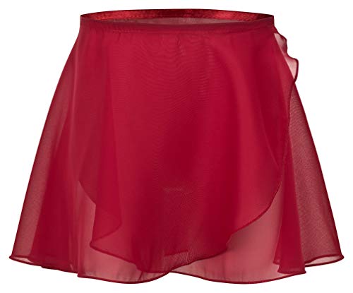 tanzmuster ® Wickelrock Mädchen Ballett - Emma - aus transparentem Chiffon - lockerluftiger Ballettrock zum Binden für Kinder in Burgunder, Größe:140/146