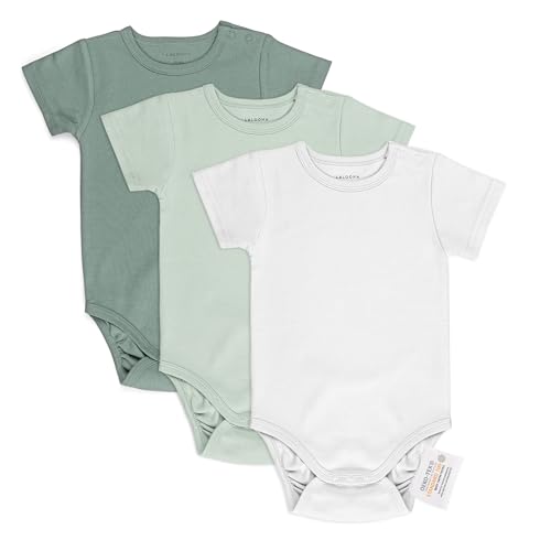 LaLoona Body Kurzarm 3er Pack - Set Baby Kurzarmbodys aus Baumwolle, OEKO-TEX® Standard 100 geprüft - Grün - 74-80