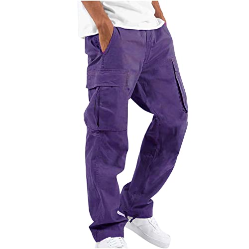 Jogginghose Herren Cargo mit 5% Elastan Jogginghose Herren Baumwolle Kuschelhose Jogging Herren Hose Gym Pants Herren Hosen Stretch Modern Jogginghose Weit Hose Herren Sporthose Lila M