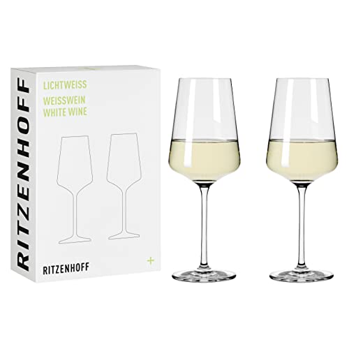 RITZENHOFF 6111006 Weißweinglas 400 ml - Serie Lichtweiss – 2 Stück im Geschenk-Set - stilvoll-modern – Made in Germany