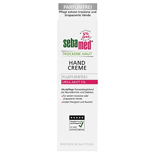 Sebamed Trockene Haut Urea Akut 5% Handcreme parfumfrei, pflegt extrem trockene und strapazierte Hände, lindert Rissigkeit und Rauheit, 75 ml (1er Pack)