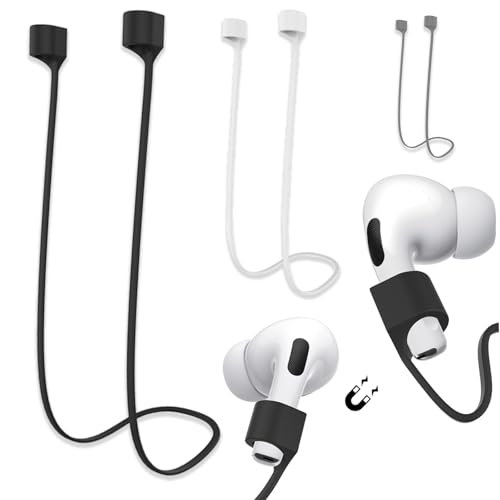 Jinpojun 3X AirPods Halteband, Strap mit Magnet für Sport, Reisen, Kompatibel mit AirPods 1/2/3/4 und AirPods Pro 1/2 aus Geschmeidigem Silikon-Perfekt, Länge: 72CM (Schwarz, Weiß, Grau)