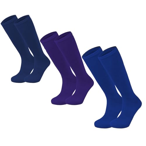 Durio Baseballsocken für Jugendliche, Kleinkinder, Kinder, weiche Baumwolle, lange Socken für Mädchen, Jungen, Kinder, Baseballsocken, Marineblau, Violett und Blau, 6-9 Years