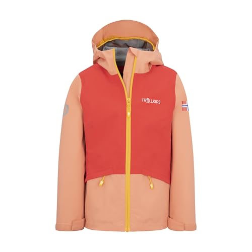 Trollkids wasserdichte sehr leichte Kinder Regenjacke GJENDE, Koralle/Kirschrot, Größe 128