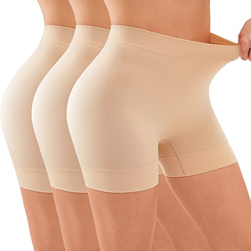 YADIFEN Radlerhose Damen Kurze Hose Damen Shorts Leggings,sehr kurz Shorts Damen,Unter Kleid Rock Anti Scheuern Bequem hohe Taille Boxershorts Hotpants,3er Beige,M