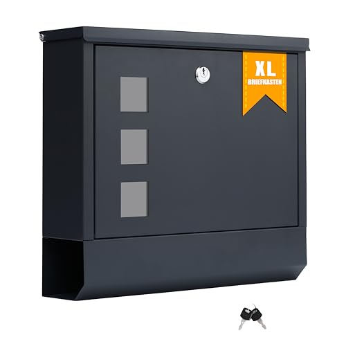 Zedelmaier XL Briefkasten Anthracite Wandbriefkasten Postkasten Briefkästen mit Zeitungsfach und Schloss Mailbox inkl. 2 Schlüssen Letter Box 9 x 31 x 35 cm