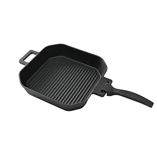 SANTOS Grillpfanne eckig - 29x29cm - Gusseiserne Pfanne mit abnehmbarem Griff - Braten, Grillen - Gusseisenpfanne Eckig - Backofen, Gas- & Kohlegrill