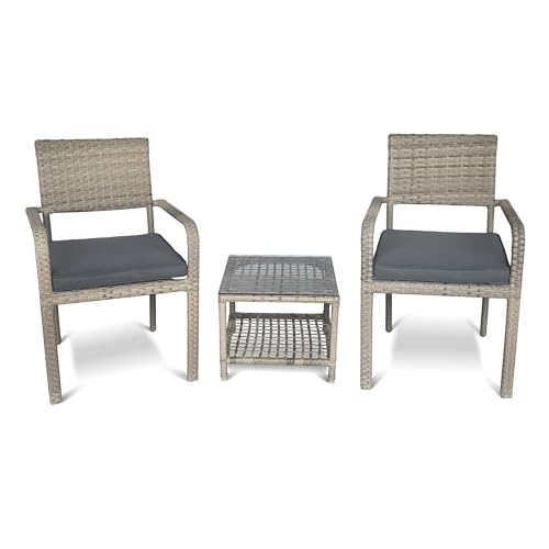 Ragnarök-Möbeldesign Made in Germany - 8 Jahre Garantie - Aluminium Polyrattan Gartenmöbel Balkon Set Stuhl stapelbar Beistelltisch Glasplatte Naturfarben Polster SCHWARZ Tisch Dining