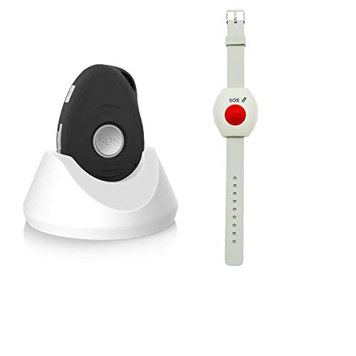 AMG Sicherheitstechnik Kombi-Notrufsystem mit SIM Karte für Zuhause und unterwegs | Anruf und GPS Position, Fallsensor, spritzwassergeschützt, Pflegeruf-Set, Senioren Funk Alarm | mit Ladestation