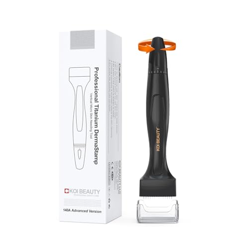 KOI BEAUTY Einstellbar Microneedling Derma Stamp, Professioneller Microneedling Pen mit 140 ECHTE NADELN Titan, DermaPen für Haare, Bartwuchs, Gesicht, Körper, Beste Derma roller Alternative