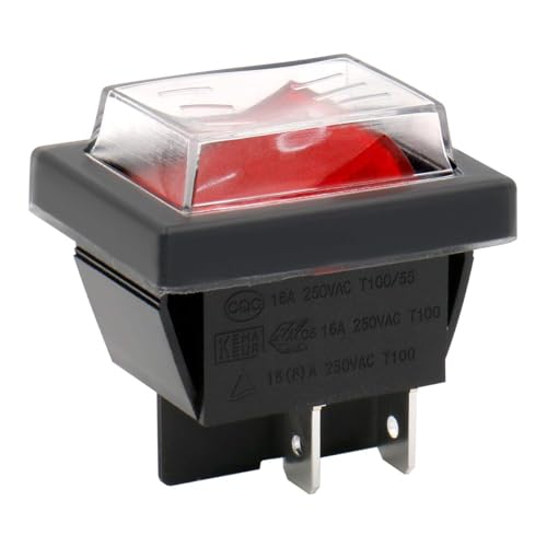 AutoZOCO Wasserdichter Wippschalter, 2 Positionen, 4-Wege-Schalter, wasserdichter Schalter, 4-poliger Schalter, IP67, Ein-Aus-Schalter, DPST-Schalter, 16 A, 250 VAC, rotes Licht