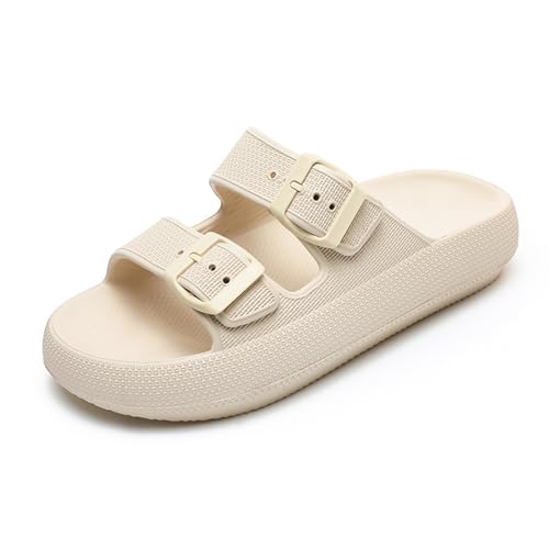 Waysoland Cozyslides Original Damen Herren,Wolkenschuhe Damen Sandalen Wolken mit Verstellbaren Schnallen Rutschfest Schnell Trocknend Super Bequeme Dicke Sohle Airfoot(Beige,37/38 EU)