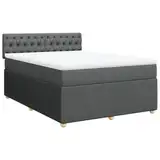 vidaXL Boxspringbett, Doppelbett mit LED Matratze Matratzenauflage, Bettgestell mit Lattenrost Kopfteil, Polsterbett Bett für Schlafzimmer, Dunkelgrau 140x200cm Stoff